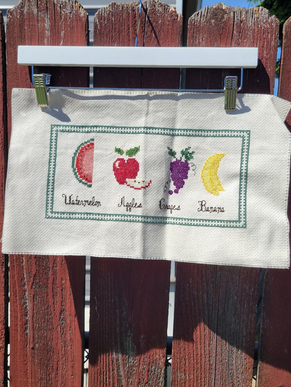 VTG Finished Cross Stitch Kitchen Decor‎ Fruit Cottagecore Apple Banana 16.5x10